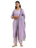 Libas Womens Woven Design Cotton Blend Straight Kurta With Trousers And Dupatta