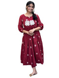 Anni Designer Women'S Rayon Blend Anarkali Printed Kurta With Pant (Anveshi Maroon-Vks01_4Xl_Maroon_Xxxx-Large),Maroon,4XL