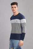 ADRO Full Sleeve Tshirt for Men | Colorblock T Shirt for Men | 100% Cotton Tshirt | Full Sleeve T-Shirt | Mens Full Sleeves T Shirts |FR3-24-4ST-NB-2XL,Navy,Grey,Dark Grey