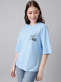 Kotty Women'S Cotton Blend Printed Oversized T-Shirts,Sky BlueApparel,S