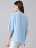KOTTY Women's Printed Typography Round Neck Cotton Blend 3/4 Sleeve T-Shirt(Blue S),Sky Blue