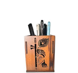 Myenal Wooden Pen Pencil Holder with Krishna Flute Laser Cut Design pack and set, 2, pen holder10