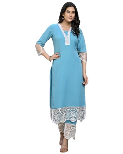Anni Designer Women'S Cotton Blend Straight Solid Kurta With Pant (Takada Sky Blue-Nw_S_Sky Blue_Small),Sky Blue,S