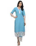 Anni Designer Women'S Cotton Blend Straight Solid Kurta With Pant (Takada Sky Blue_Xl_Sky Blue_X-Large),Sky Blue,XL