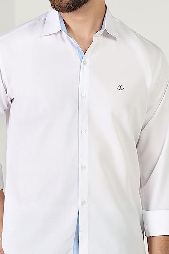 Toplot Men'S Solid Slim Fit Cotton Blend Casual Shirt With Spread Collar & Full Sleeves (Plain-Shirt-5112-White-L),White,,B0C65XFMZ3