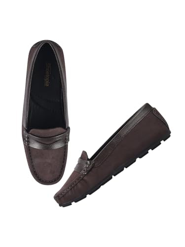 Shoetopia Upper Suede Detailed Brown Loafers For Women & Girls /Eu38,Brown,5,B0FF35RSJB