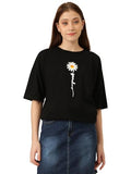 Kotty Women'S Cotton Blend Black Printed Oversized T-Shirts,Jet BlackApparel,L