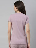 Enamor Essentials Women's Short Sleeve Crew Neck Slim Fit Breathable Stretch Cotton Tee With Graphic - E147(E147-Mauve Pink / Hamsa Graphic-S),Mauve Pink/Hamsa