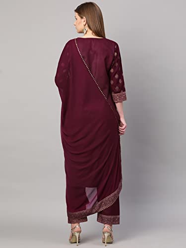 Anni Designer Women'S Cotton Straight Kurta With Pant & Dupatta (Kptd-Cot-10132-Maroon_L_Maroon_Large),Maroon,L,Cotton Blend,Regular,