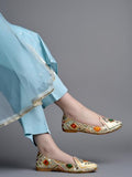 Shoetopai Women'S Golden Ethnic Embroidered Slip-On Belly With Mirror Work Traditional Multicolor Juttis For Casual & Festive Eu41,Golden,8,B0DZVPCXMW