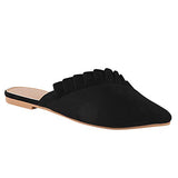 Shoetopia Women'S Blackfrill Mules Stylish Slip-On Flats With Pointed Toe & Ruffle Detailing For Casual Eu41,Black,8,B0BSC966Q3
