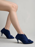 Shoetopia Women'S Bluesuede Ankle Boot Heels Pointed Toe With Bow Detail Stylish & Comfortable Shoes Eu38,Blue,5,B0CXHTM9RF