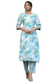 Anni Designer Women'S Cotton Blend Straight Printed Kurta With Pant (Ps-Rama-Blue-Bfv_S_Blue_Small),Blue,S