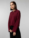 Fyltr Women'S Casual Crop Tee With Classic Collar & Flared Sleeves - Contrast Buttons | Stylish Patch Pocket With Flap,Berry Cherry,Berry Cherry,2Xl