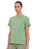Enamor Athleisure Women's Short Sleeve Crew Neck Relaxed Fit Antimicrobial 4 Way Stretch Breathable Cotton Tee - A301(A301-Pistachio-XL),Pistw/Freeyourmind