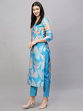 Anni Designer Women'S Cotton Blend Straight Printed Kurta With Pant (Jonaki Blue_Xxl_Blue_Xx-Large),Blue,2XL,Cotton Blend,Jonaki Blue_1386,Kurta
