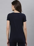 Enamor Essentials Women'S Short Sleeve V Neck Slim Fit Breathable Stretch Cotton Tee - E067(E067-Navy-L)
