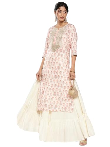Anni Designer Women'S Cotton Blend Printed Straight Kurta (Chameli_Peach_X-Large),Peach,XL