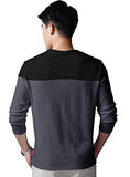 Eyebogler Men'S Roundneck Cotton Fabric Color Block Pattern,Fullsleeve Charcoal Grey White Color Tshirt, M (T312)