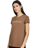 Enamor Essentials Women'S Short Sleeve Crew Neck Slim Fit Breathable Stretch Cotton Tee With Graphic - E147(E147-Mocha-M)