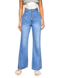 Kotty Women'S Bootcut High-Rise Slash Knee Stretchable Jeans(Blue,32)