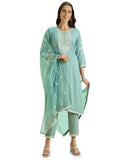 Kaari Rayon Staple 3 PCS Women Kurta Set (KAAAW24WSKD-82022_Indian Ocean Blue_2XL)