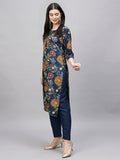 Anni Designer Women'S Cotton Blend Straight Printed Kurta With Pant (Paajas Blue_S_Blue_Small),Blue,S,Cotton Blend,Straight,