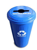 Witt Industries Steel 20-Gallon Recycling Trash Can With Combination Top, Legend Recyclables, Recycle, Round, Dark Blue (Pac
