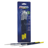 Prang Hobby FiveBrush Set, Assorted Sizes, Natural Hair, Flat; Round, 5/Set
