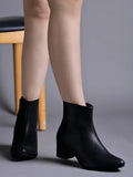 Shoetopai Women'S Black Ankle Boots Faux Leather Pointed Toe Booties With Side Zip & Mid Block Heel For Work Party & Everyday Eu38,Black,5,B0DRJGMWMM