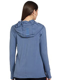 Enamor Athleisure Women's 4 Way Stretch Cotton Quick Dry and Antimicrobial Hooded Mask T-Shirt for Women - A302(A302-Vintage Blue-L),Vintage Blue W/Focus
