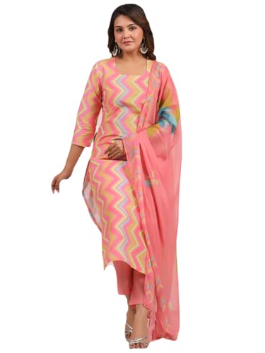 Gosriki Women'S Rayon Blend Printed Straight Kurta With Pant & Dupatta (Zaggu Pink-Nb-Gs_Xl_Pink_X-Large),Pink,,B0CYGT9BVC