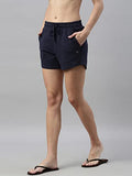 Enamor Essentials Women's Relaxed Fit Mid Rise 100% Cotton Mid-Thigh Length Shorts With Adjustable Waistband & Pockets - E078(E078-Navy-XL),Navy