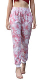 Leriya Fashion Womens Wide Leg Pants Flowers Floral Print Drawstring Loose Long Trousers (Lf-Tr735-M) Pink
