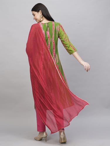 Anni Designer Women'S Rayon Blend Straight Printed Kurta With Pant & Dupatta (Dollop Methi-Nw_4Xl_Green_Xxxx-Large),Green,4XL,Rayon Blend,TIEDYE-BEGANI_1377,Kurta, Scarf