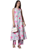 Gosriki Women'S Rayon Viscose Anarkali Printed Kurta With Pant (Thomas Pista-Vks01-Gs_S_Pista_Small),Pista,,B0DV4CKWQ1