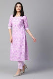 Anni Designer Women'S Cotton Blend Straight Printed Kurta With Pant Set (G20 Purple_Xxl_Purple_Xx-Large),Purple,2XL,Cotton Blend,Regular,