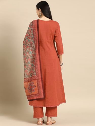 Anni Designer Women'S Cotton Blend Anarkali Solid Regular Fit Kurta With Pant & Dupatta (Utsav Peach_5Xl_Peach_Xxxxx-Large),Peach,5XL,Cotton Blend,UTSAV PEACH_1446,Dupatta
