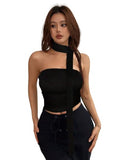 Tivante Solid Sleeveless Tube Crop Top For Women With Scarf || Y2K Summer Top For Women (In, Alpha, S, Black)