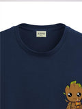 ADRO Tshirt for Men | Anime T Shirt for Men | 100% Cotton Tshirt | Graphic Printed T-Shirt | Chest Printed Tshirt | Groot Anime Tshirt | T-Shirts| RN24-STICK-GROO-NB-S Navy Blue,Navy Blue