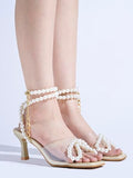 Shoetopia Elegant Pearl-Embellished Golden Heeled Sandals For Women & Girls /Eu39,Golden,6,B0F9FQN5NG