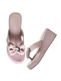 Shoetopia Upper Bow Detailed Wedges | Cushioned Footbed |Casual Ethnic Festive Women'S Girls Stylish Slip On | Light Weight For Daily & Outdoor Sandal-Peach-Eu38,Peach,5,B0DZVN4SQB