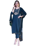 Gosriki Women'S Cotton Blend Embroidered Straight Kurta With Pant & Dupatta (Bgm Kerosin-Gs_L_Dark Blue_Large),Blue,,B0CHSCJ6X7
