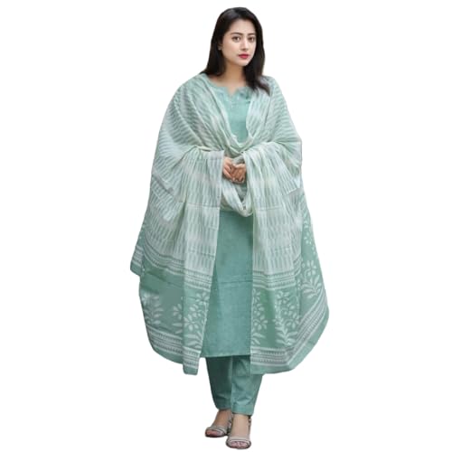 Anni Designer Women'S Rayon Viscose Straight Solid Kurta With Pant & Dupatta (Pragya See Green-Vks02_Xl_See Green_X-Large),See Green,XL