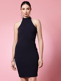 Oomph! Women'S Western & Fusion Wear Dress For Women One Piece Blue - Md750,Navy BlueApparel,S