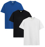 ADRO T Shirts Pack of 3 Mens Tshirts Cotton T Shirts for Men Pack of 3 T Shirts Regular fit Tshirts Combo T Shirts Solid Tshirt for Men | RCM3-PLN-RB-WH-BL-L,Royal Blue,White,Bla