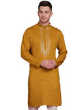 Jompers Sequins Embroidered Kurta Pyjama Set For Men. (Mustard, L)
