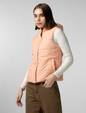 Fyltr Women'S Sleeveless Puffer Jacket With Contrast Full Zipper - Hood With Contrast Lining | Side Pockets | Quilt Pattern | Casual Winterwear For Women,Sun-Kissed Peach,Sun-Kissed Peach,2Xl