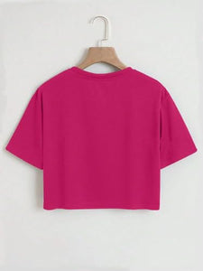 Toplot Text Printed Round Neck Crop Top For Women (Vibes-Crop-Top-5202-Pink-M),Pink,,B0DCTK8LLK