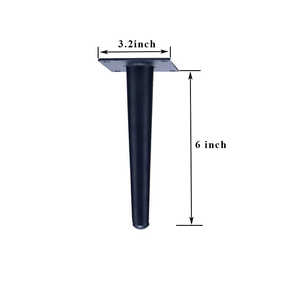 ALXEH Straight Furniture Table Legs 6 Inch, Round Tapered Metal Furniture Legs Black, Modern Dresser Cabinet Sofa Support Feet R